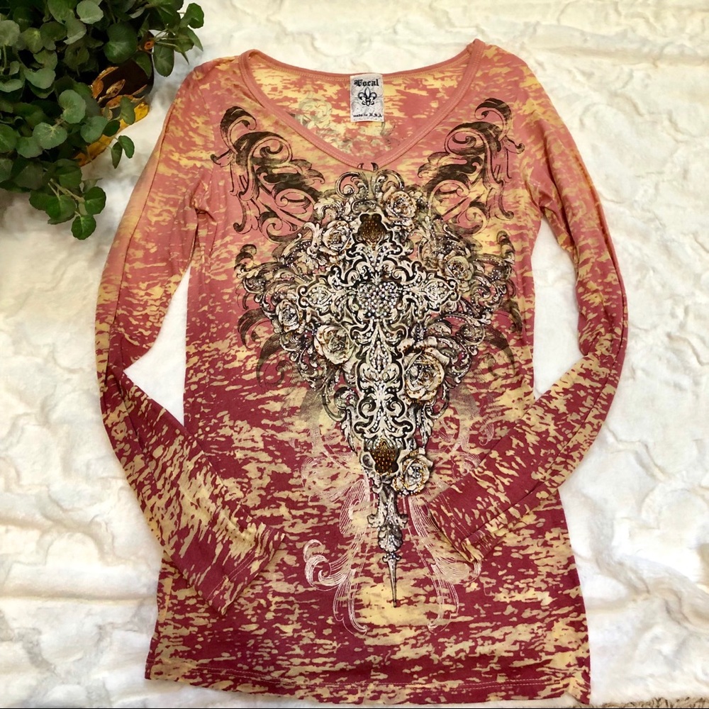 Ombré Pink Vocal Rhinestone Burnout